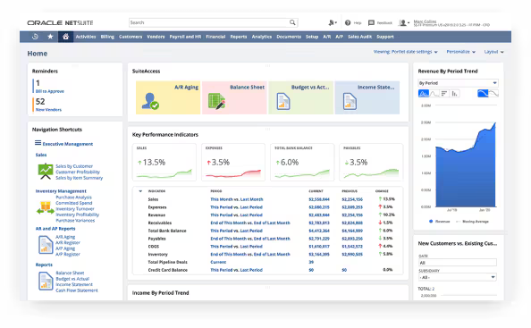 Oracle NetSuite dashboard screen shot 