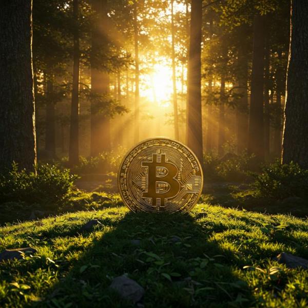 bitcoin sunrise in forest