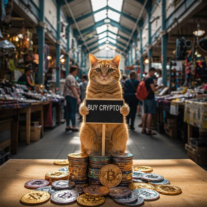 cat selling crypto coins