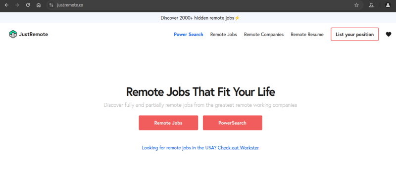 JustRemote: Ideal for managerial and executive remote roles